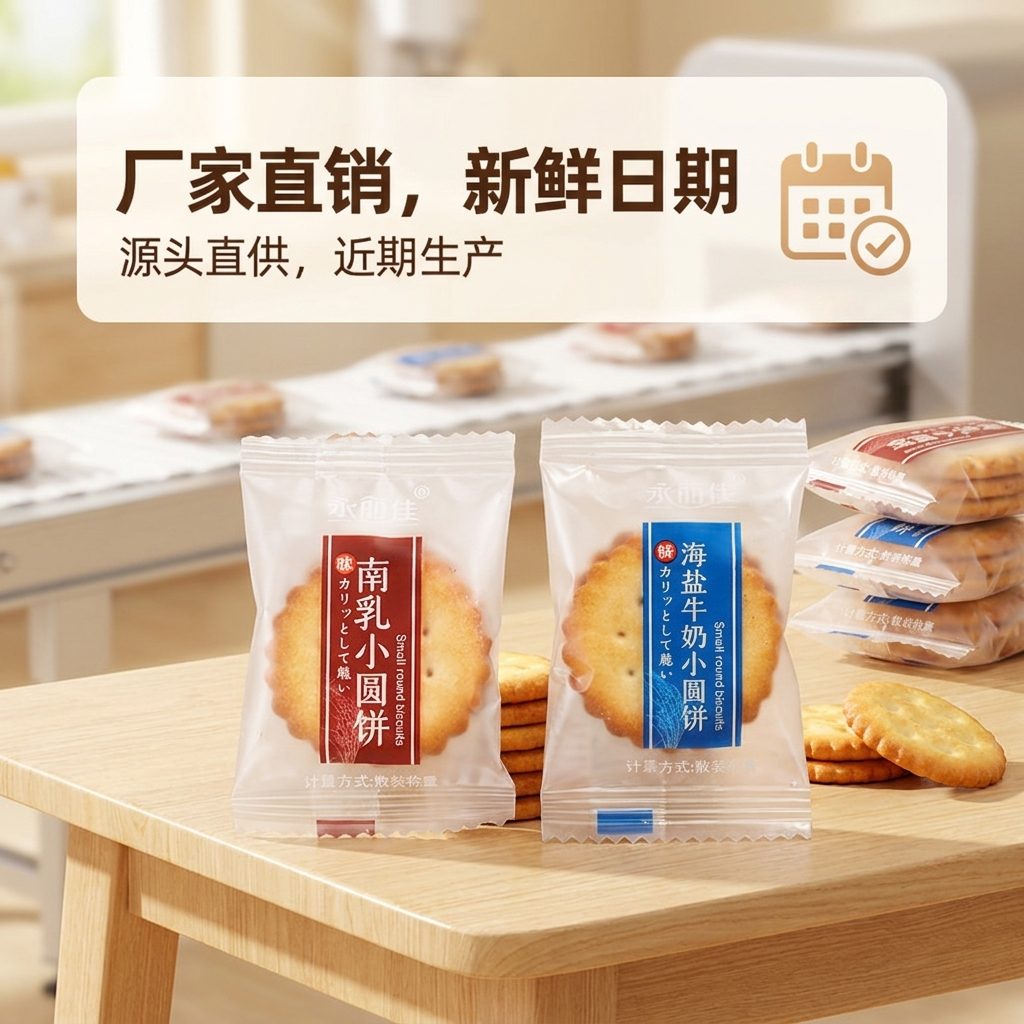 日式小圆饼干海盐南乳咸味休闲零食独立小包装薄脆茶点食品一整箱