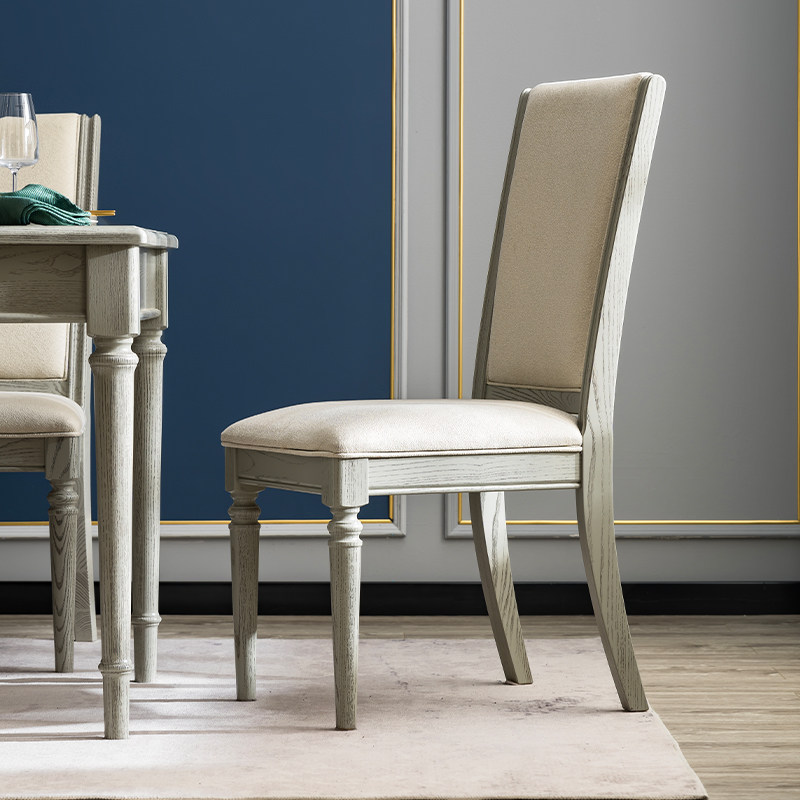 米兰软包椅 美式科技布椅子实木餐椅防污靠背轻奢灰色现代