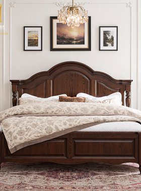 复古美式纯实木床双人床1.8米大床卧室家具黑胡桃色简约