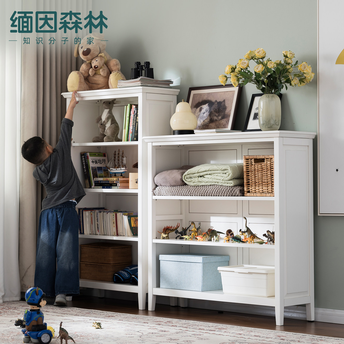 实木书柜美式书架儿童政府补贴储物柜展示柜置物架收纳柜杂志柜
