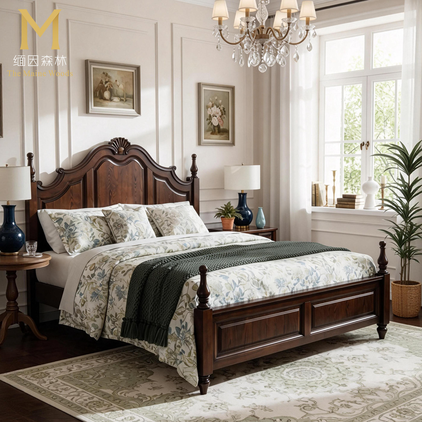 复古美式大床纯实木婚床大气1.8m双人床白蜡木政府补贴缅因森林
