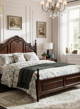 复古美式大床纯实木床卧室婚床大气1.8m双人床白蜡木缅因森林