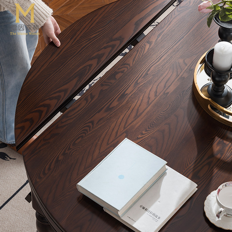 纯实木折叠餐桌伸缩圆餐桌可折叠白蜡木全实木家用环保圆形餐桌