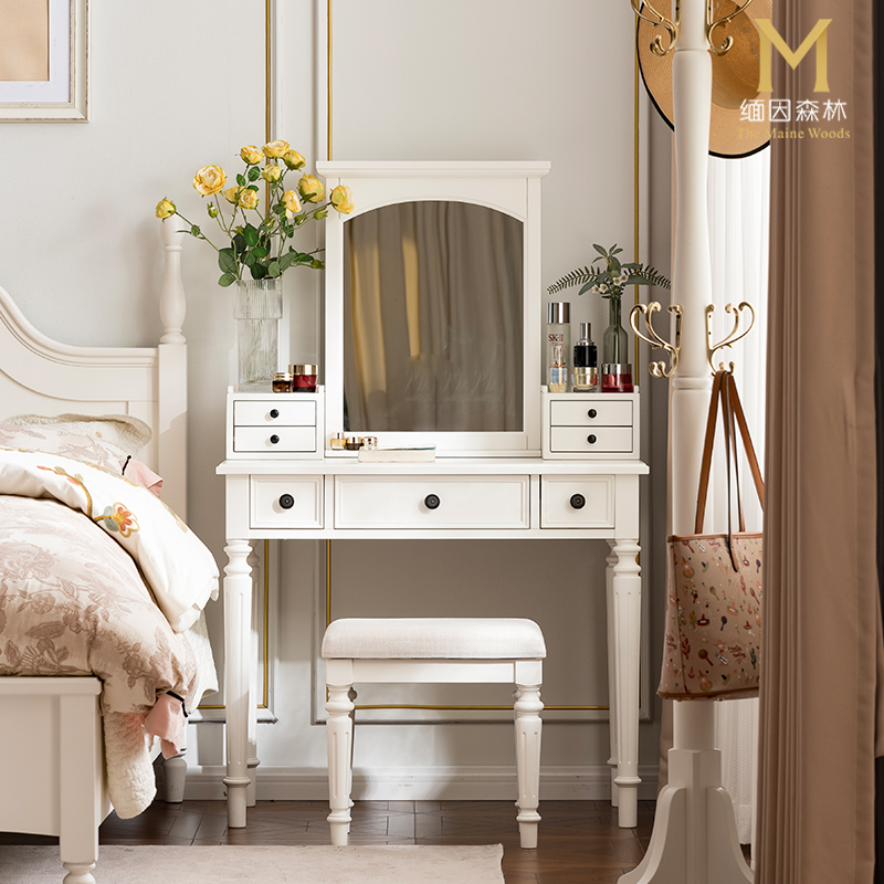 缅因丨台上盒梳妆台白色带凳