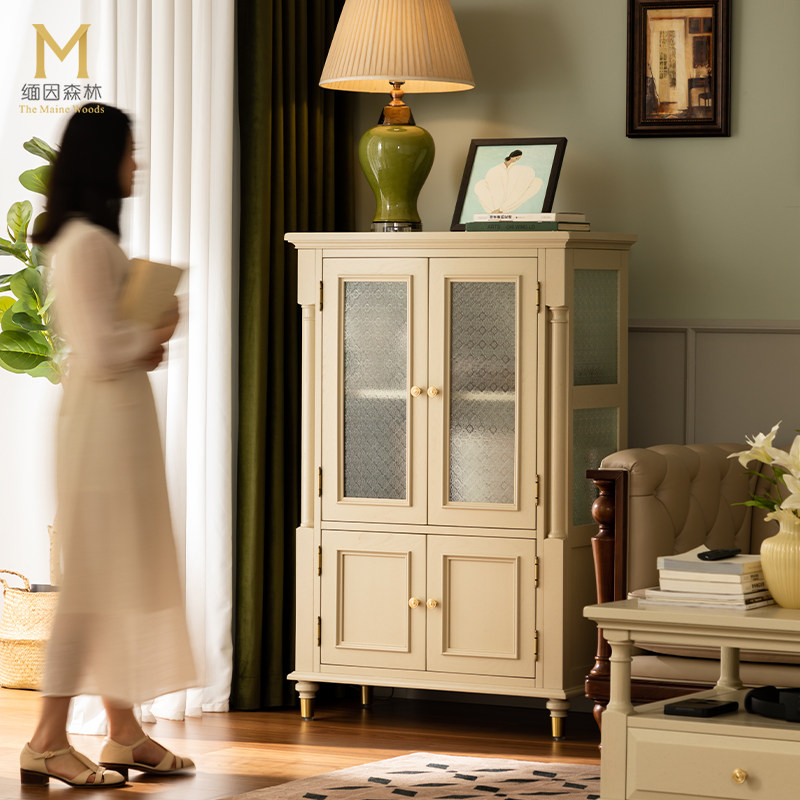 暖月白边柜 法式复古全实木电视边柜装饰柜轻奢靠墙客厅缅因森林,住宅家具,酒柜,淘宝优惠券,粉丝福利购,淘宝优惠卷