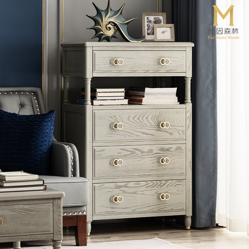 米兰灰四斗柜 抽屉柜边柜酒柜意式轻奢高级灰现代美式全实木