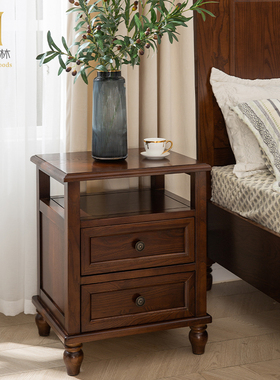 床头柜实木床头美式水性漆木柜子免安装小储物柜简美白蜡木缅因