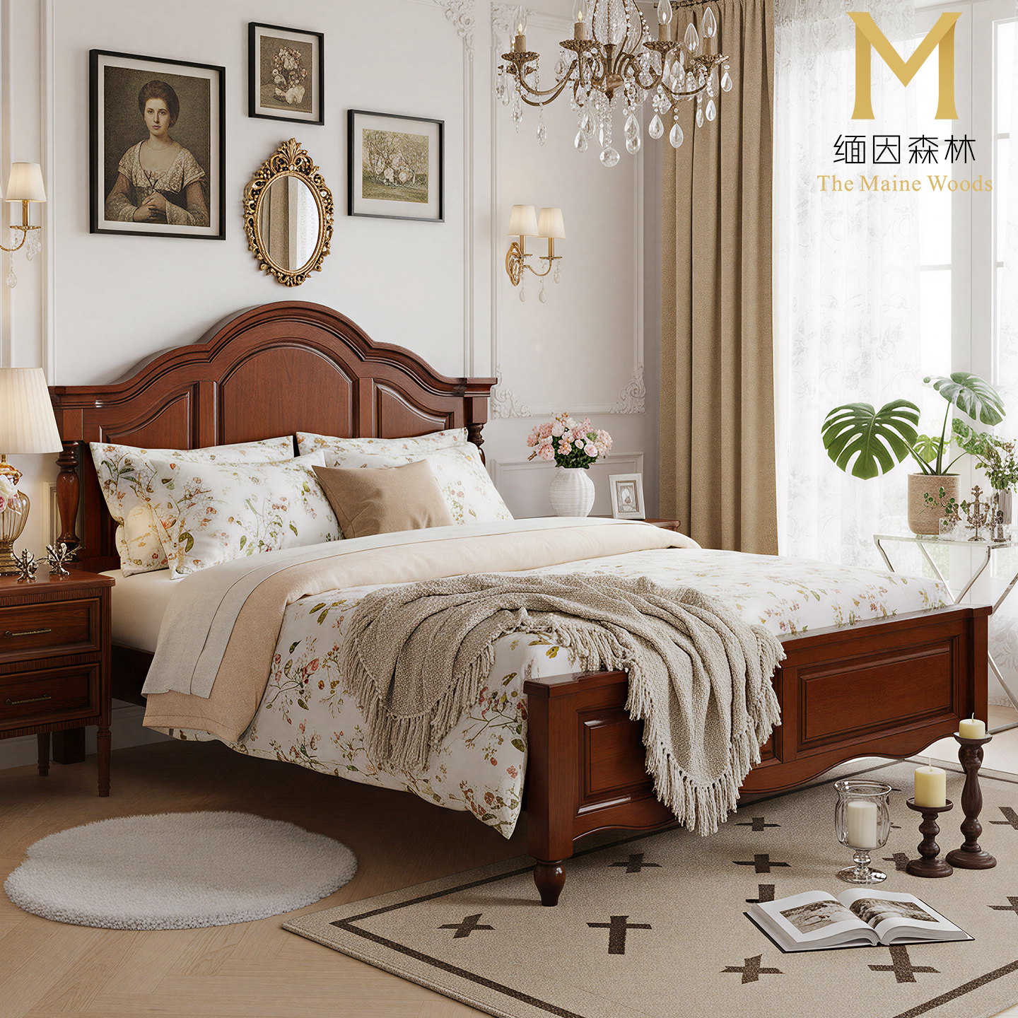 复古中古纯实木床双人床1.8米大床卧室家具大气婚床美式政府补贴