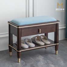 钢琴师换鞋凳 轻奢软包穿鞋凳进门柜子门口家用实木入户玄关蓝色