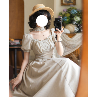 优雅cla夏季 森林衣橱法式 棉麻条纹连衣裙衬裙复古 香缇森林