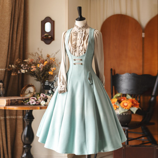 【森林回廊】森林衣橱原创十片裁半托胸复古优雅掐腰背心裙