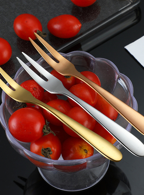 304不锈钢水果叉加厚儿童甜品蛋糕叉子创意月饼叉镀金黑色水果签