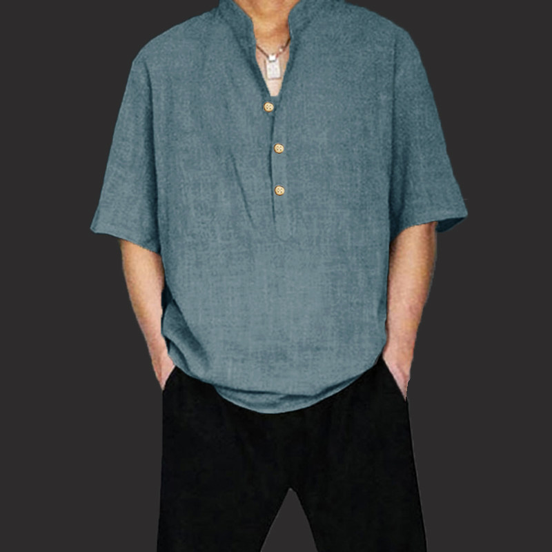 肥佬夏天薄亚麻短袖T恤宽松潮欧美休闲青年男士夏天胖子衣服棉麻