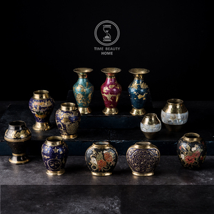 软装 5.30上新 饰摆件 古董复古VINTAGE黄铜漆彩 小花瓶水杯道具装