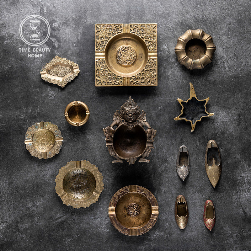 黄铜烟灰缸美式家居摆件