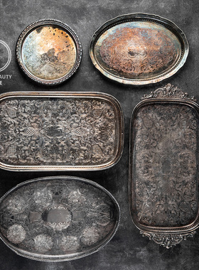 8.20 精 M组 西式古董复古VINTAGE 镀银托盘 家居旧物摆件装饰