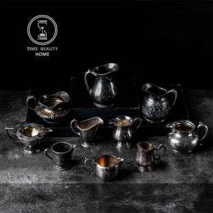 摄影道具旧物 8.16上新 M组西式 古董复古VINTAGE 镀银奶壶糖罐