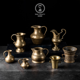 花瓶 新品 软装 1.11 饰摆件 厚重款 古董复古VINTAGE黄铜 道具装