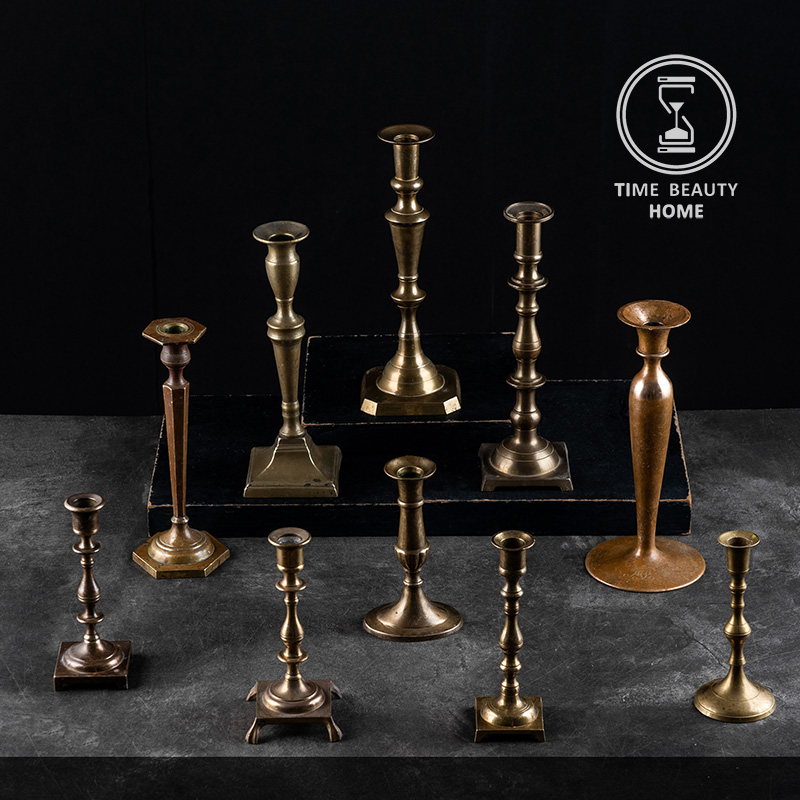 11.7 精 H组 欧式古董复古VINTAGE 黄铜烛台 装饰摆件软装ins