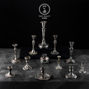 欧式 ins 精品 饰摆件软装 9.3 装 古董复古VINTAGE D组 镀银烛台
