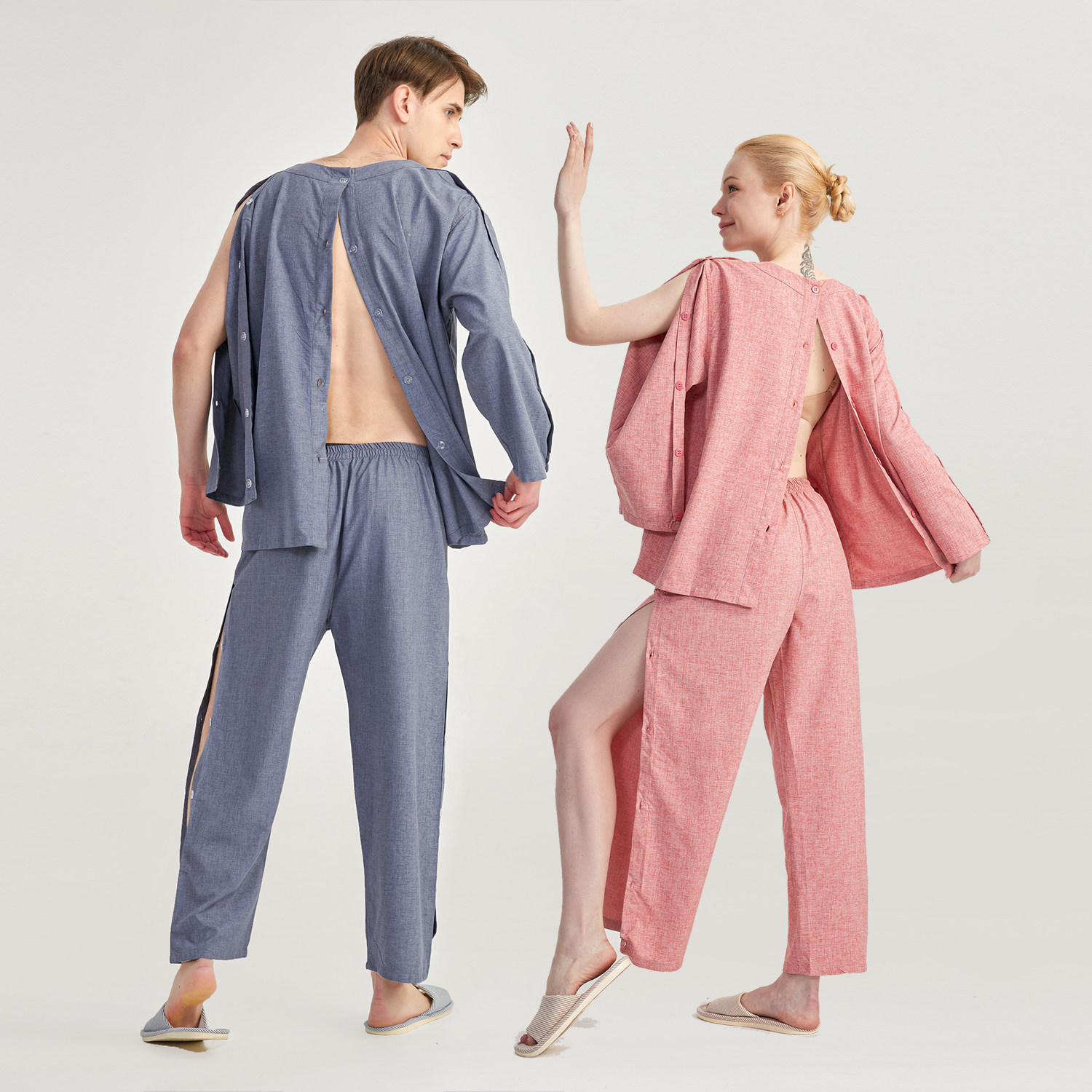 艾灸服男女款棉质前后开扣腿侧肩膀开纽扣成人长款针灸按摩开衫,居家布艺,汗蒸服,淘宝优惠券,粉丝福利购,淘宝优惠卷