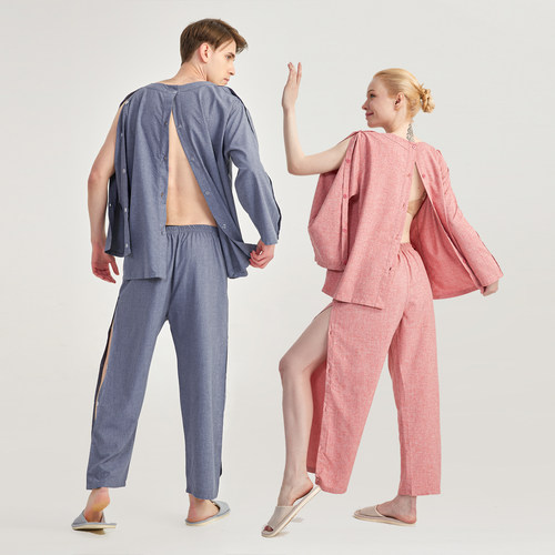 艾灸服长款前后开扣腿侧肩袖开扣