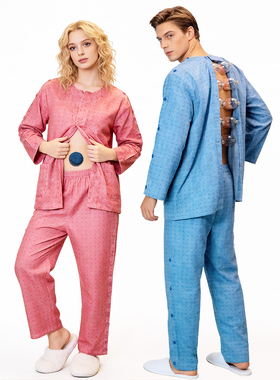 艾灸服棉质前后腿侧肩膀开纽扣成人长款按摩服SPA美容针灸理疗服