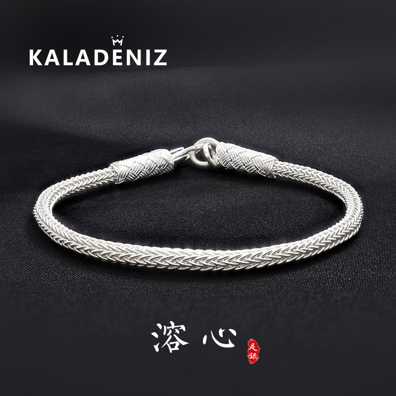 土耳其999纯银手链女森系小众ins简约冷淡风情侣款超细编织手绳男