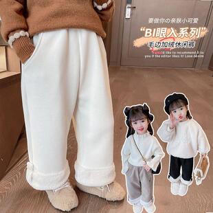 一条过冬女童裤子秋冬季新款网红宝宝冬款直筒裤儿童加绒加厚冬装