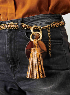 4折国现 |法国Sessun 钥匙扣 Keymi皮革拼接牛皮流苏皮带包包挂饰