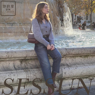 牛仔裤 国现 复古高腰直筒九分裤 法式 法国Sessun ins博主同款