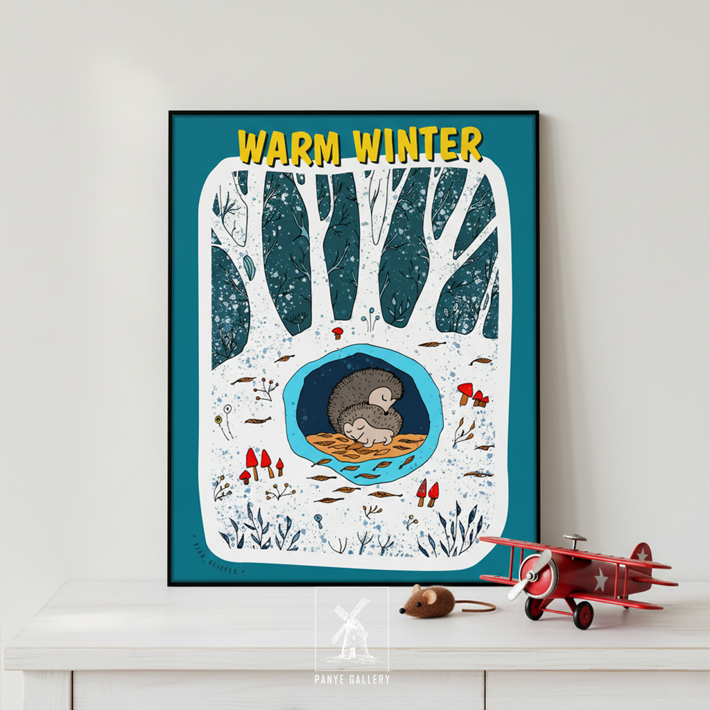 暖冬winter小众艺术装饰画儿童房北欧简约撞色动物刺猬高级感挂画图片