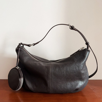 2025新款头层牛皮托特包女高级感小众设计单肩斜挎包通勤百搭包包