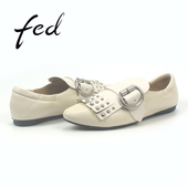 flower shopFED春夏时尚 Three 舒适铆钉皮带扣羊皮平底女单鞋