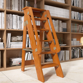 家用木梯子书架专用梯带轮可移动可折叠登高梯加厚双扶手阁楼木梯
