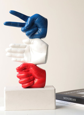 现代简约抽象雕塑创意石头剪刀布摆件办公室客厅书房工艺品装饰品