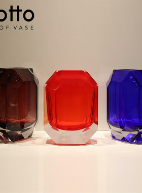 现代简约手工切面渐变色琉璃花瓶家居样板房客厅桌面插花装饰摆件