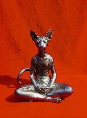 跨境新款 无毛猫打坐树脂摆件 佛系打坐居家摆件 设计创意装饰品