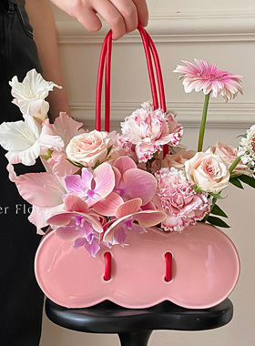 手提云朵包包花瓶陶瓷摆件客厅插花高级感母亲节礼物创意插花器