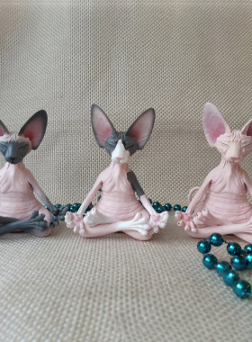 新款跨境亚马逊 无毛猫打坐修炼树脂摆件瑜伽工艺品现代家居桌面