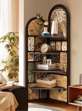 AD-001中古风落地摆件客厅电视柜旁边墙面转角置物架三角柜