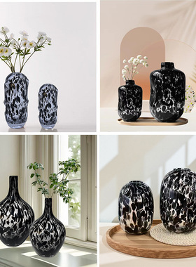 水墨抽象派现代半透明琉璃花瓶装饰中古风样板房摆件水养鲜花花器