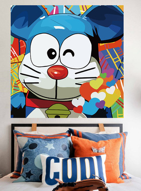 潮牌考斯暴力熊挂布房间卧室床头装饰背景布卡通动漫可爱简约墙布