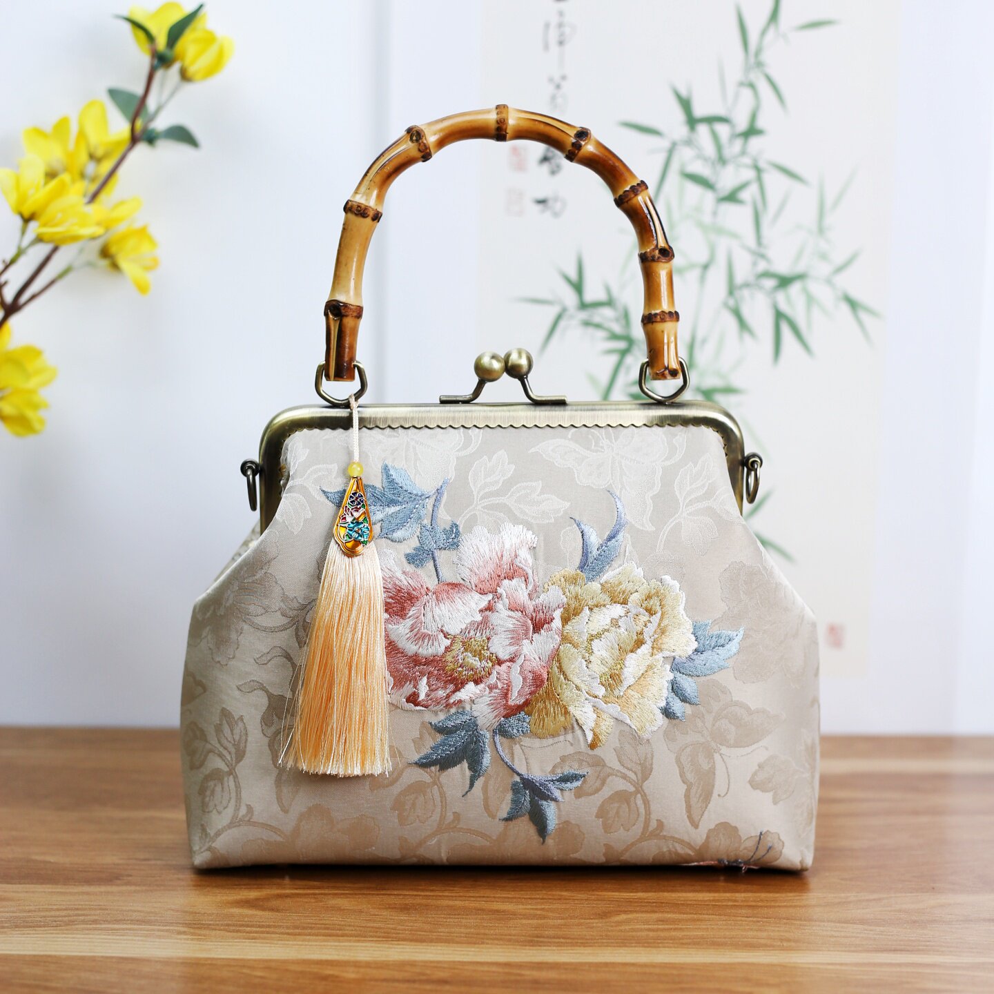 新中式国风刺绣竹节手提包女优雅大气百搭复古旗袍包包2025新款