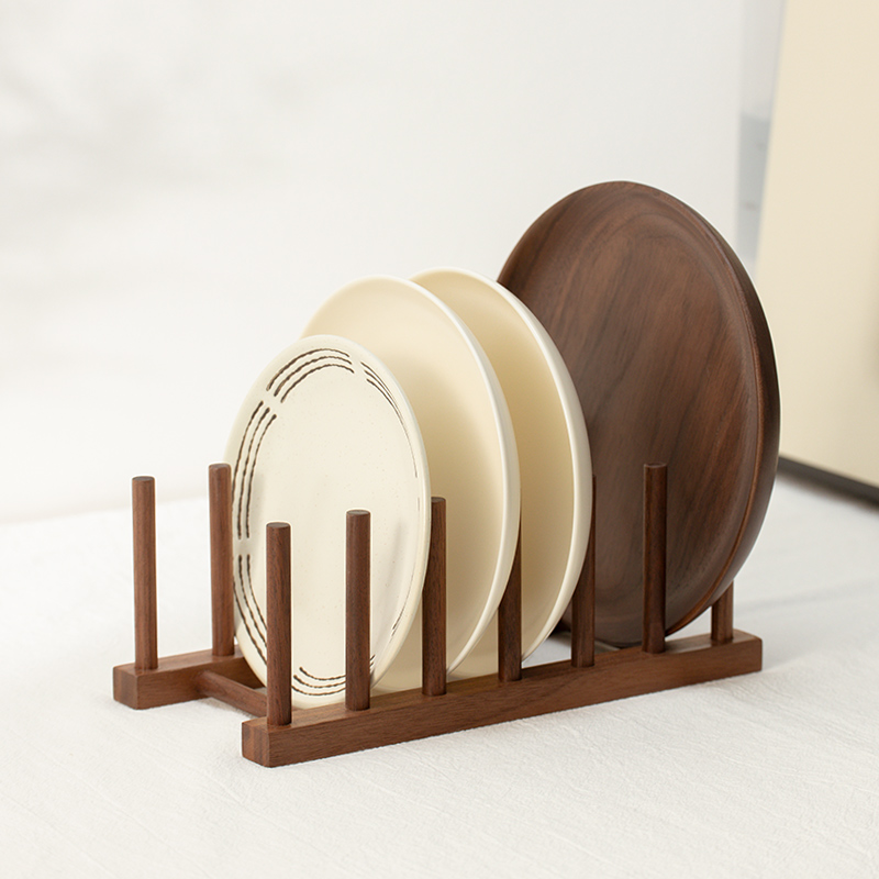 黑胡桃实木碗碟餐盘展示架