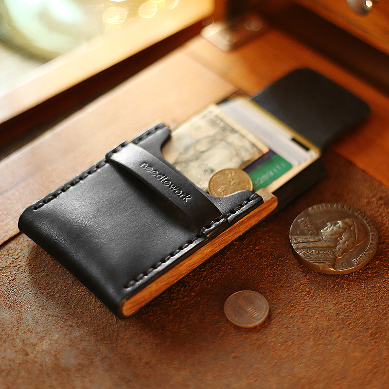 两针一线真皮卡包超薄皮质小众