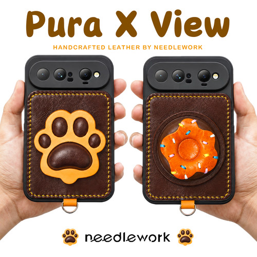 两针一线适用华为puraxview手机壳新款甜甜圈猫爪气囊支架全包壳Pura X view高级感阔直板挂绳斜挎防摔保护套