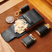 两针一线手工真皮烟盒20支装 便携细烟盒10支装 创意复古木质超薄