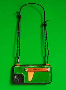 两针一线iphone16promax手机壳斜挎支架壳15pro真皮挂绳适用苹果14保护套13背带赵小童同款手机套防摔小众