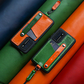 适用于华为p40 p40pro手机壳天然真皮挂绳全包保护壳 两针一线